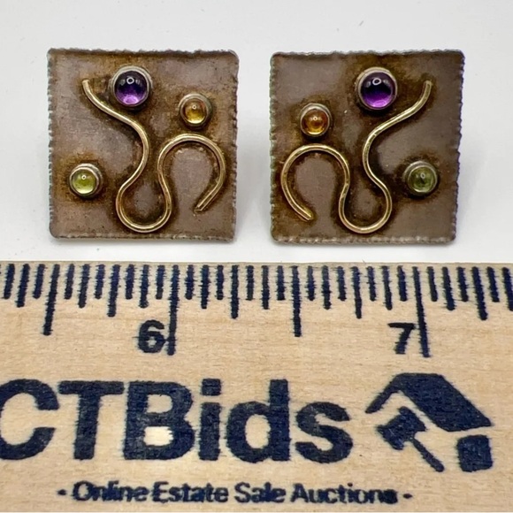 14k gold and silver earrings by artist Elizabeth Prior - Picture 2 of 4